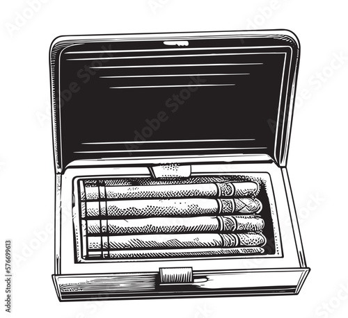 Cigars in a cigarette case hand drawn sketch Vector illustration