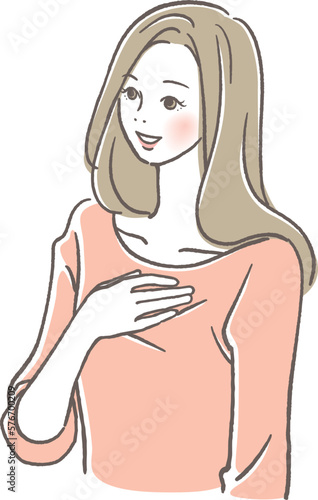 胸に手を当てる女性