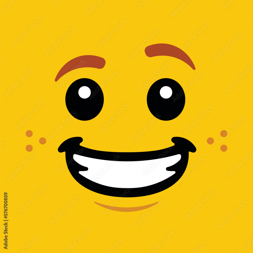 Lego minifigure yellow head with freckles and grinning face smiling