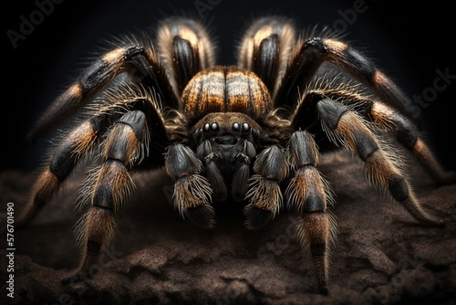 Fotobehang illustration, hameriiseen tarantula species on black background, ai generative