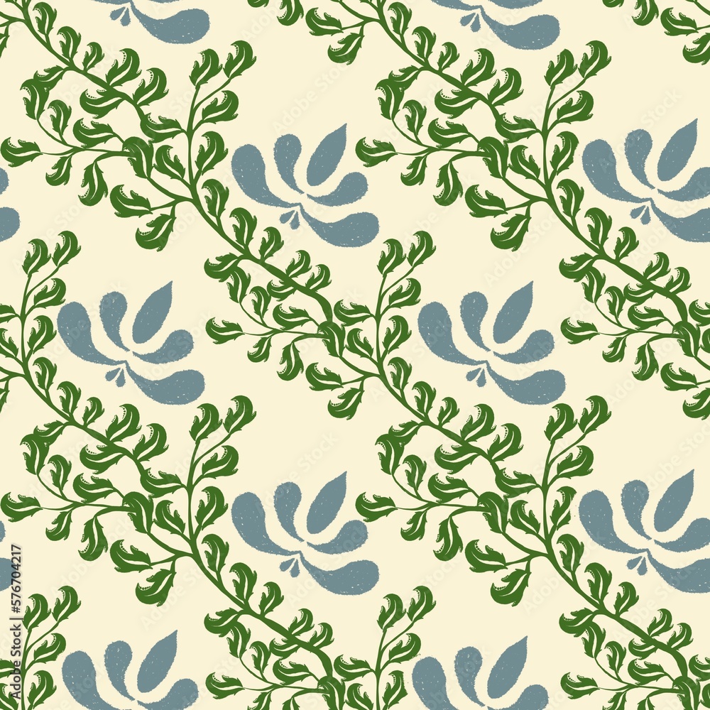 Ivy Floral Seamless Pattern Pastel Print Flowers and Leaves Hand Drawn Style on a Light Background Decorative Background for Fabric Textile Wrapping Paper Card Wallpaper Graptic Seamless Backgrounds
