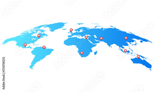 Blue World Map isolated on white background. Flat Earth, Globe worldmap icon. Vector EPS 10