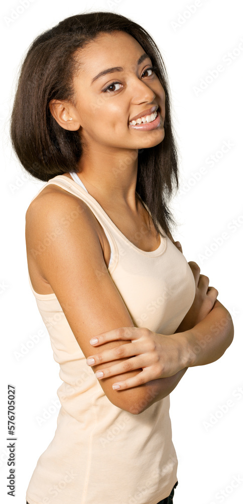 Friendly Young Woman with Arms Crossed - Isolated Friendly Young Woman with Arms Crossed - Isolated