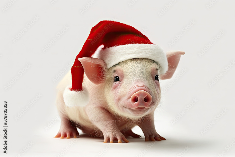 Piglet with christmas santa hat isolated, generative ai Piglet with christmas santa hat isolated, generative ai