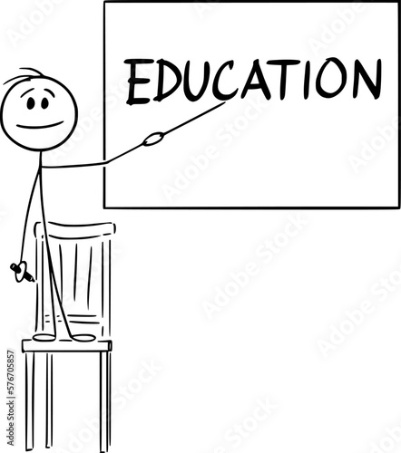 Child in School and Education , Vector Cartoon Stick Figure Illustration