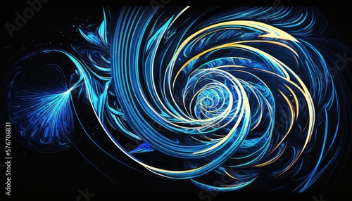 Blue intertwined waves on dark background. Generative AI