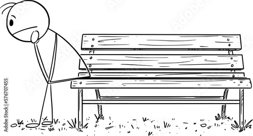 Depressive Lonely Person or Man , Vector Cartoon Stick Figure Illustration