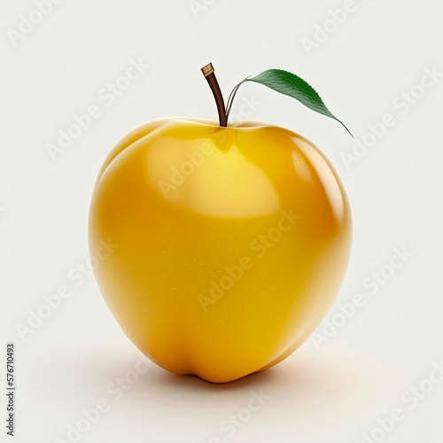 Fresh yellow apple. Isolated single fruit on white background. 