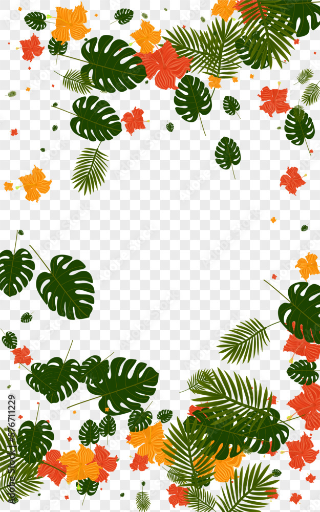 Orange Flower Background Transparent Vector. Philodendron Holiday Texture. Yellow Monstera. Style Frame. Pink Safari Backdrop.