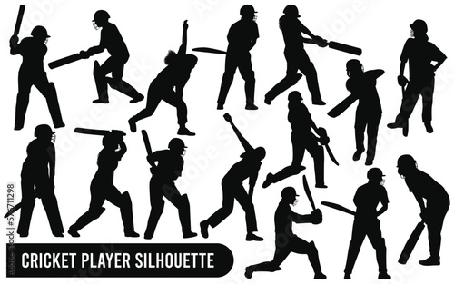 Vector collection of cricket player silhouettes in different poses