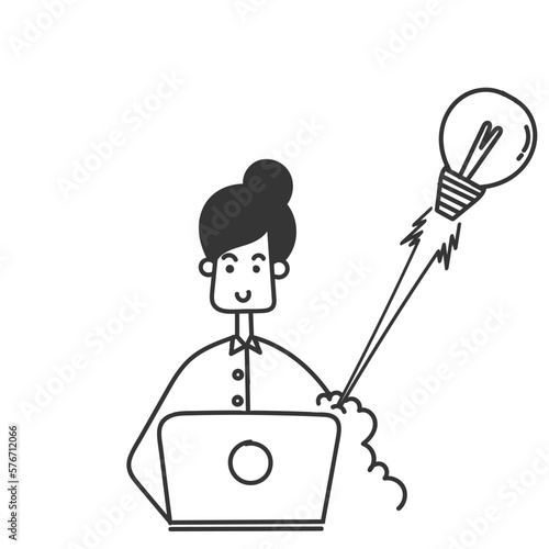 hand drawn doodle light bulb rocket launch illustration vector