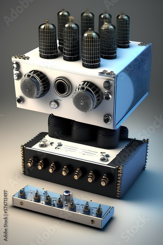 3d image of counter-stroke amplifier, triode preamp with tube and vlgpentode - generative ai photo
