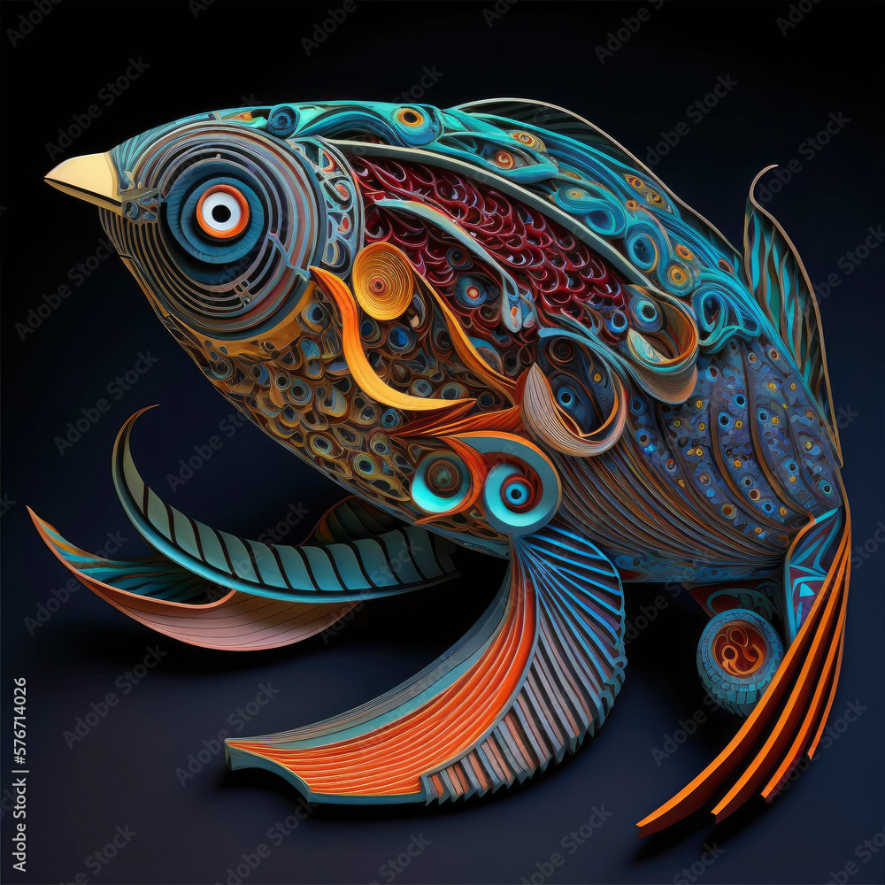 Paper cut fish in the ocean ,made with Generative AI Paper cut fish in the ocean ,made with Generative AI