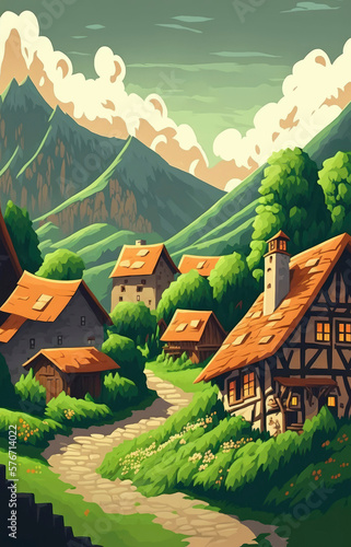 A picturesque countryside with charming village houses, made with Generative AI