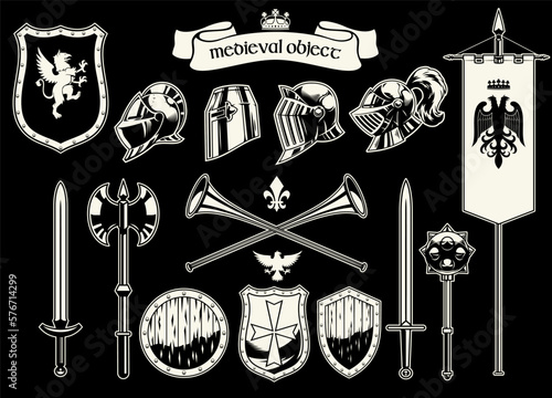 Set of Object of Knights Medieval Heraldry Era