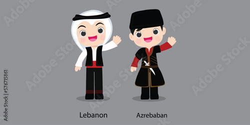 Lebanon in national dress with a flag.  man in traditional costume. Travel to Azerbaban. People. Vector flat illustration.