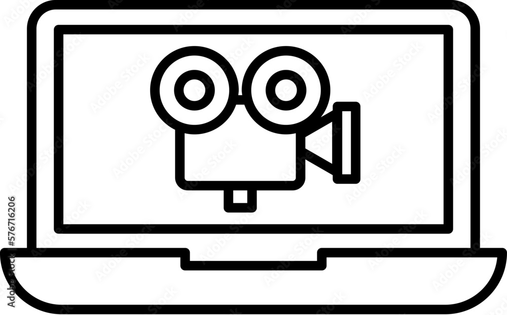 notebook movie icon. Simple thin line, outline vector of movie, cinema, film, screen, flicks icons for UI and UX, website or mobile application on white background notebook movie icon. Simple thin line, outline vector of movie, cinema, film, screen, flicks icons for UI and UX, website or mobile application on white background
