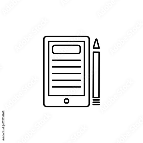 Tablet with pen outline vector icon