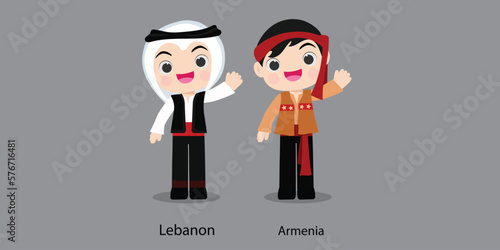 Lebanon in national dress with a flag.  man in traditional costume. Travel to Armenia. People. Vector flat illustration.