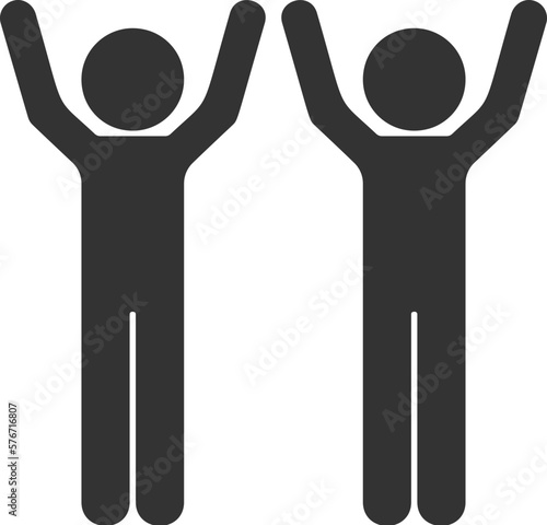 Friends raised their hands icon. Simple glyph vector of friendship set icons for UI and UX, website or mobile application on white background