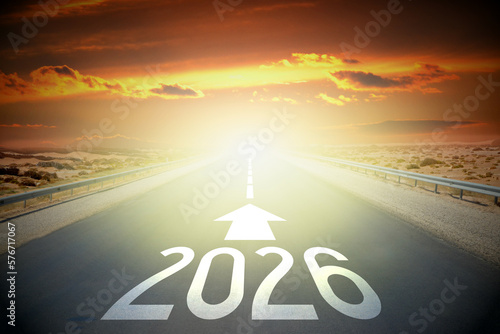 2026 - empty road on a desert and sunset sky