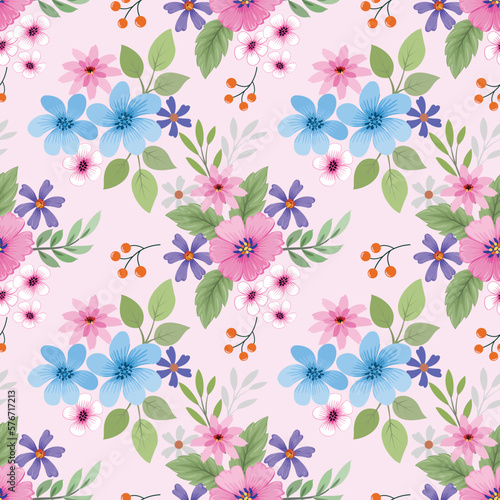 Cute and sweet color flowers seamless pattern. Can be used for fabric textile wallpaper wrap paper.
