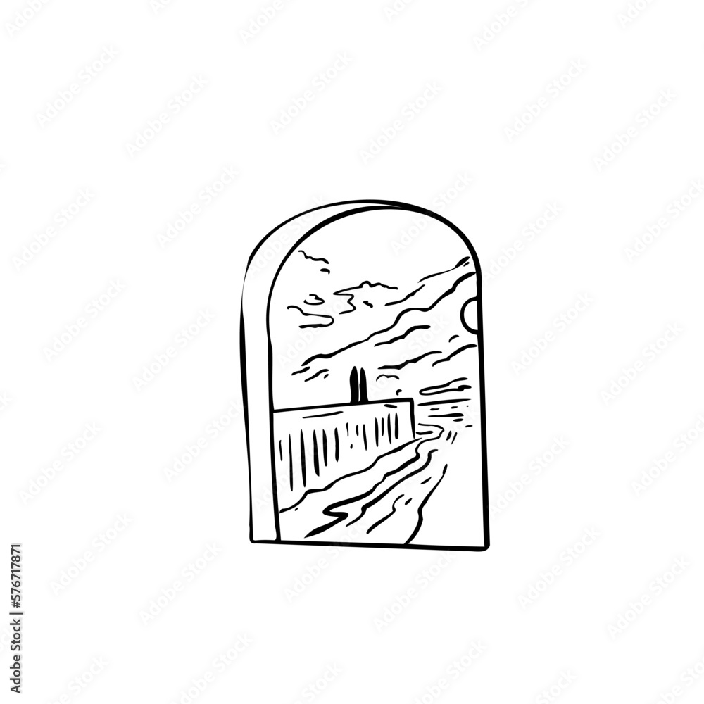 window, obloka, two silhouettes vector illustration art hand draw .