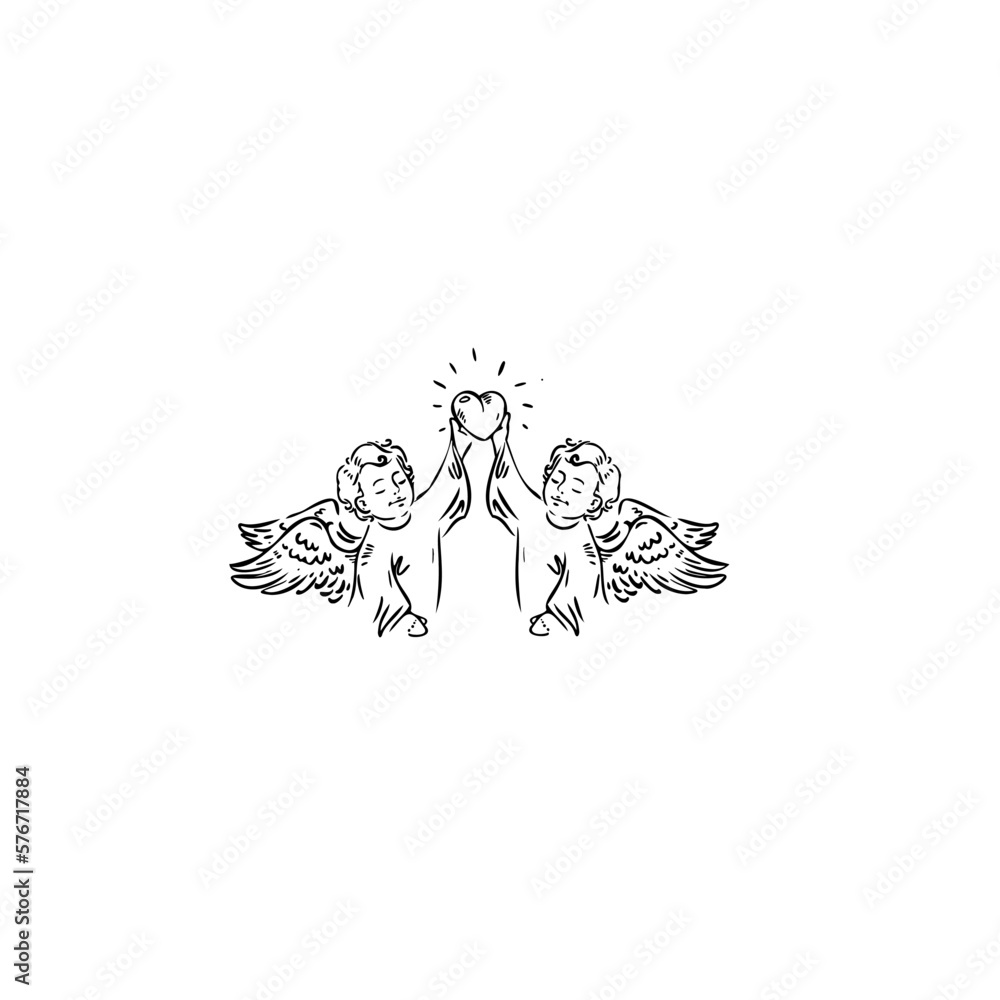 angels, wings, heart art hand draw angels, wings, heart art hand draw