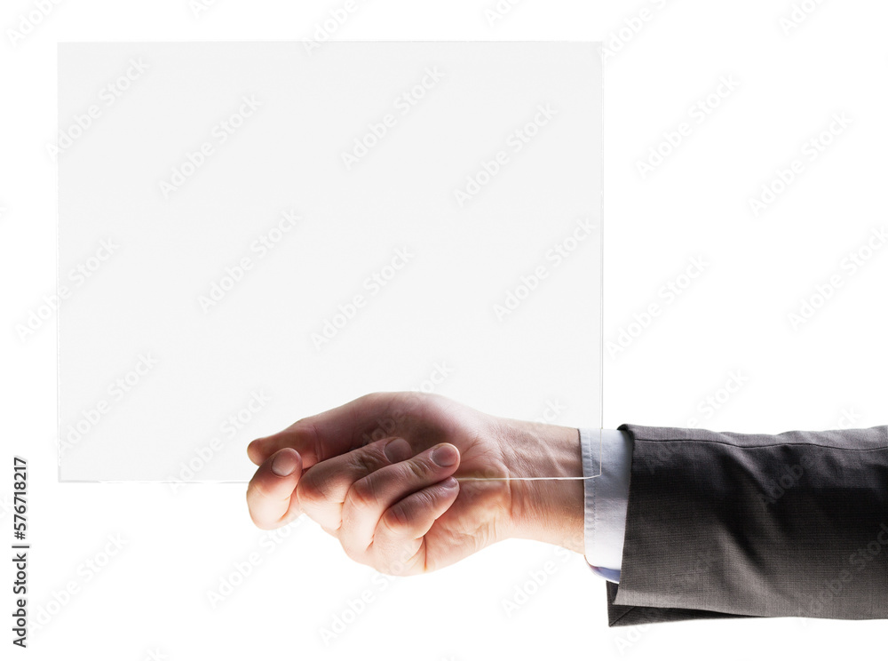 Businessman hand holds virtual panel Businessman hand holds virtual panel