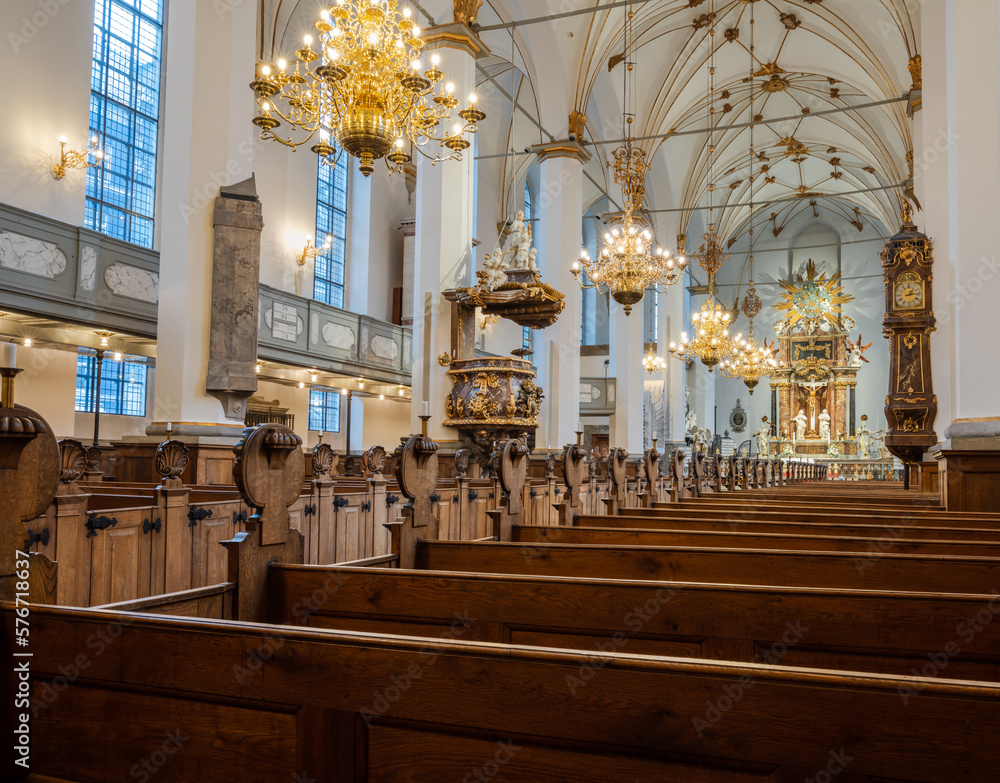 Fototapeta premium The Church of Our Saviour interior after service, Copenhagen, Denmark