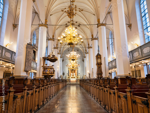 Long exposure shot of the Church of Our Saviour interior after service  Copenhagen  Denmark