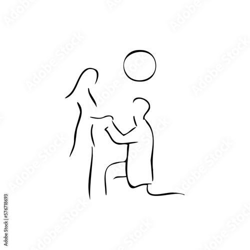 man and woman, marriage proposal sketch vector illustration on a transparent background