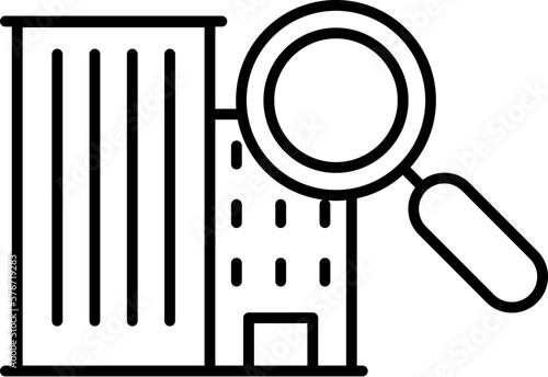building, search icon. Simple thin line, outline vector of Real Estate icons for UI and UX, website or mobile application on white background