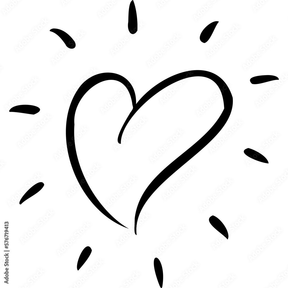 Heart with rays sketch hand draw Heart with rays sketch hand draw