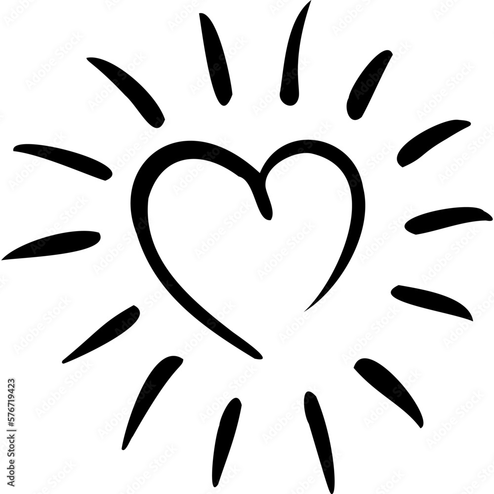 Heart with rays sketch hand draw Heart with rays sketch hand draw