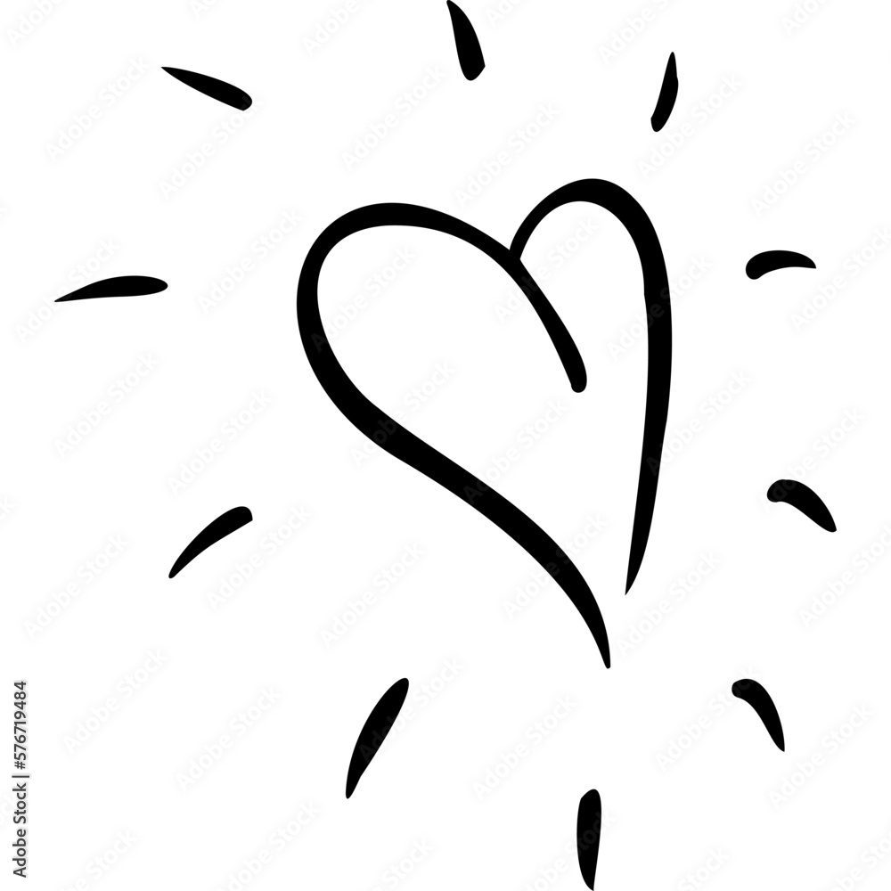 Heart with rays sketch hand draw Heart with rays sketch hand draw