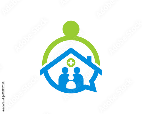 Hospital and family inside the bubble chat vector logo