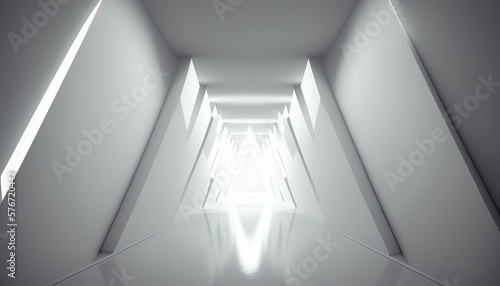 futuristic architecture clean empty white hallway mockup created with generative ai technology