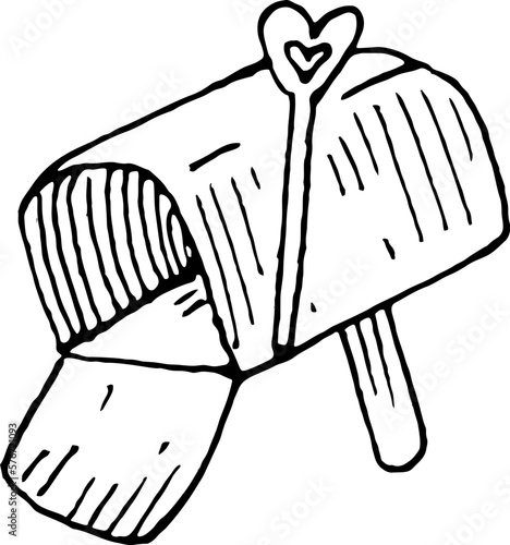 Mailbox, heart sketch vector illustration on white background