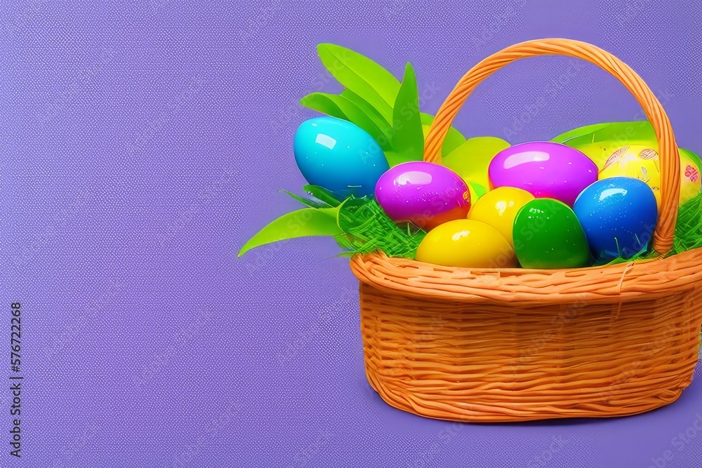 basket with Easter eggs. Photo theme - Easter cute bunny fantasy art GENERATIVE AI basket with Easter eggs. Photo theme - Easter cute bunny fantasy art GENERATIVE AI