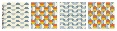 Wallpaper Mural Trendy retro set geometric seamless patterns with colorful semicircles and circles. Modern abstract background. Orange, beige, yellow and blue colors. Vector illustration Torontodigital.ca