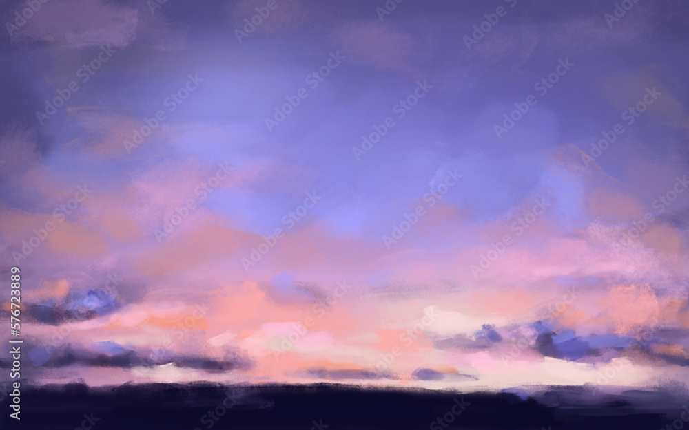 Evening sky with clouds - Painted sunset background