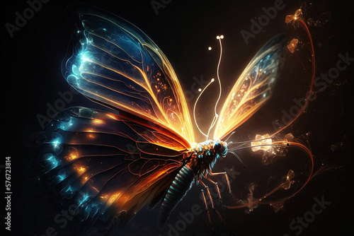 luminous butterfly on dark background