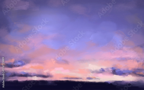 Evening sky with clouds - Painted sunset background