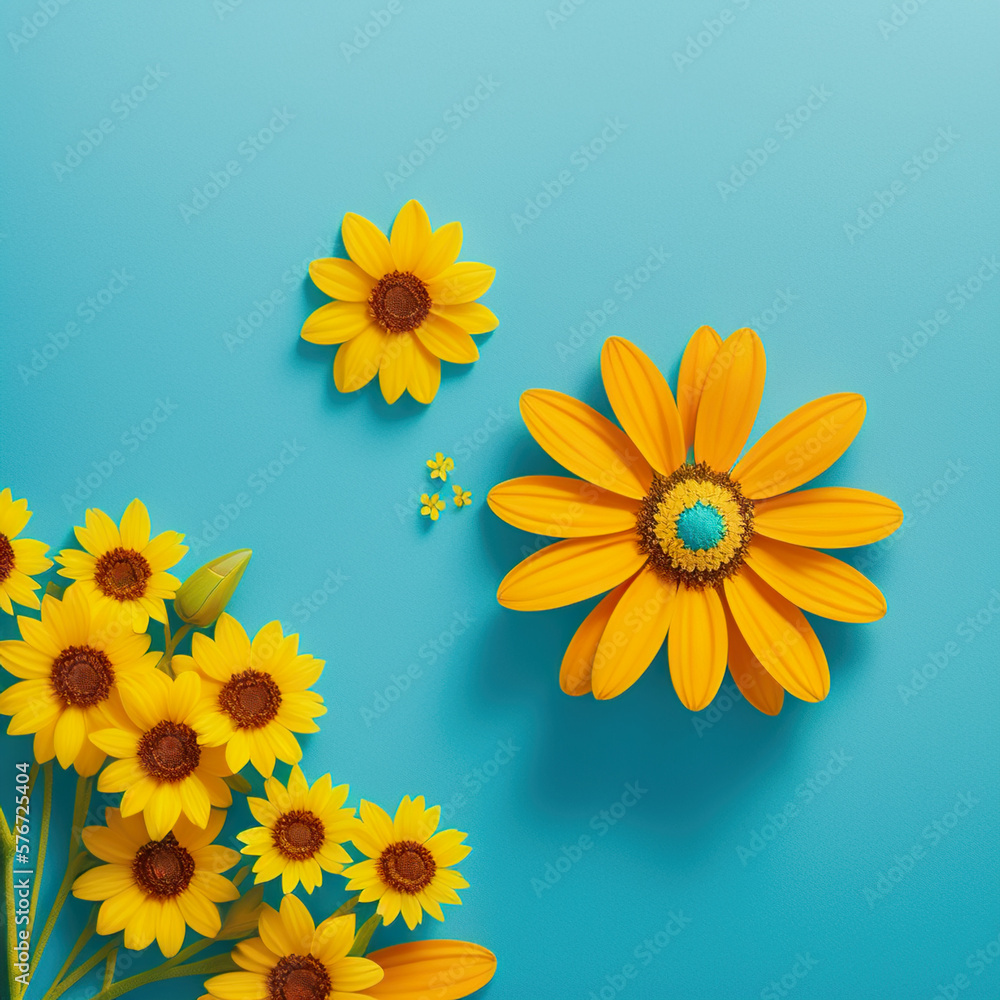 Obraz premium yellow flowers on a blue background