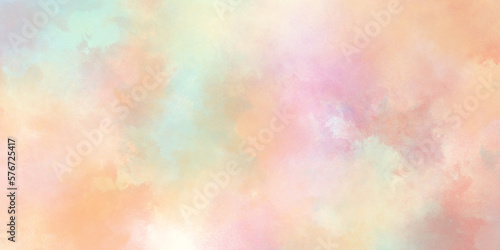 Decorative and colorful brush painted washed pastel watercolor painting on wet white paper background, Art abstract watercolor background for illustration banner, wallpaper, flyer, template, cover.