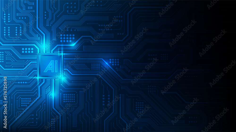 Fototapeta premium AI Artificial Intelligence chipset on circuit board in futuristic concept suitable for future technology artwork, Web Banner Abstract background, Vector illustration