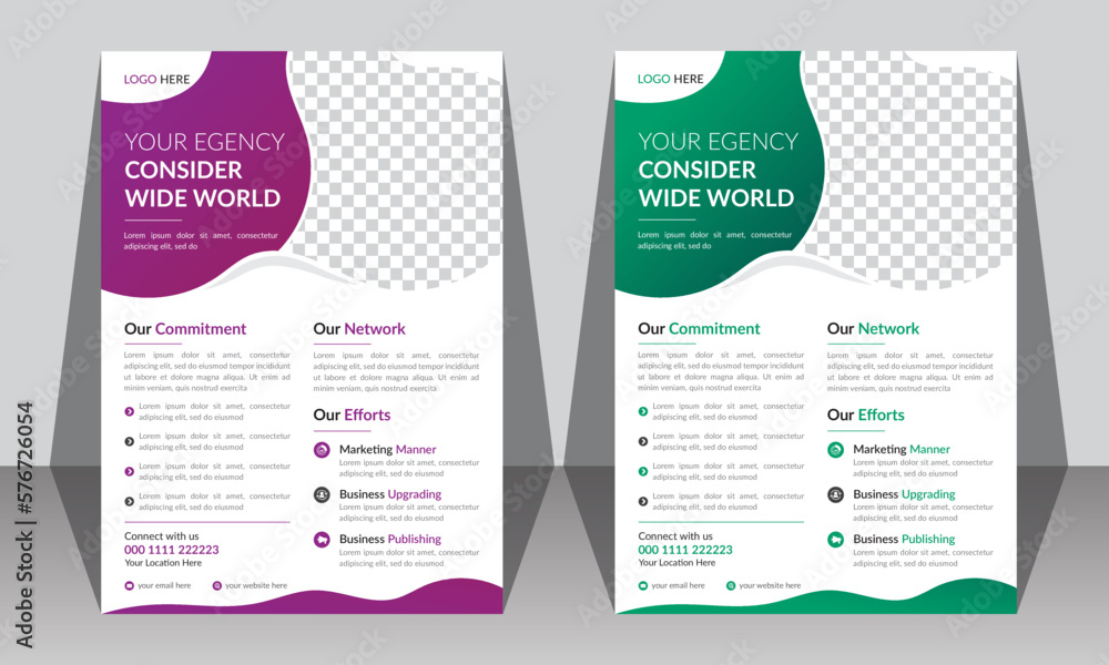 Business flyer design. A4 flyer template, modern template, in gradient color, and modern design, perfect for creative professional business Business Flyer Layout with Colorful. 2 Type flyer Template. 