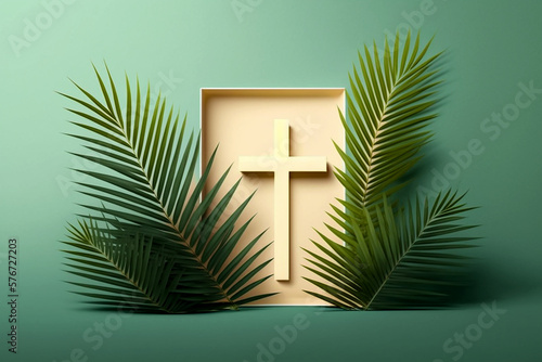 Fototapeta Palm cross and palm leaves