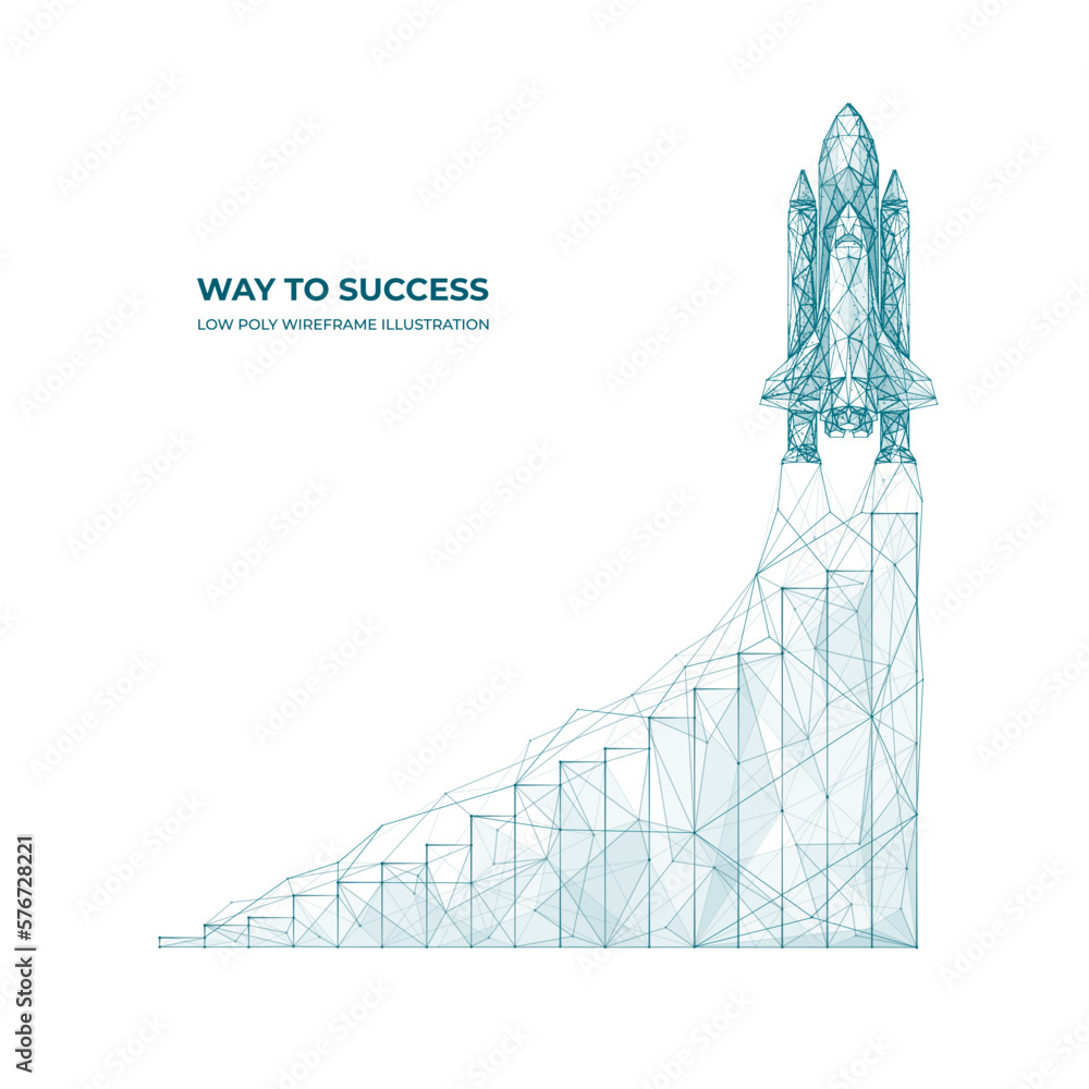 3D Space shuttle launch and growth chart. Abstract concept of rapid ...